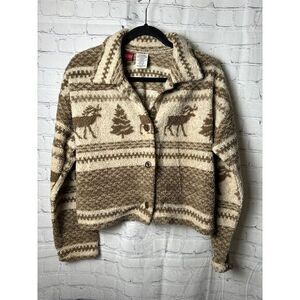 PALMETTOS‎ ladies Cardigan Sweater Winter Woodland Pattern Cozy Warm